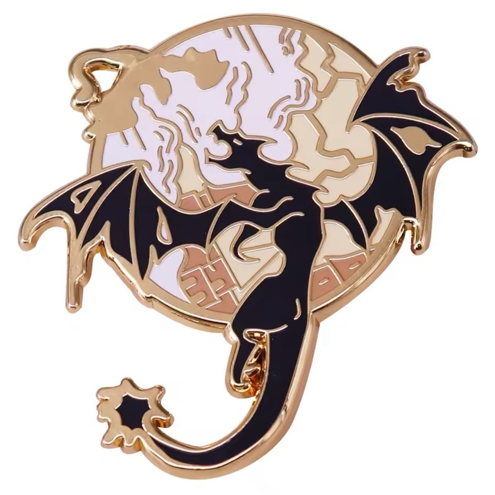 Fourth Wing Inspired Dragon Enamel Pin - Intricate Black and Gold Design